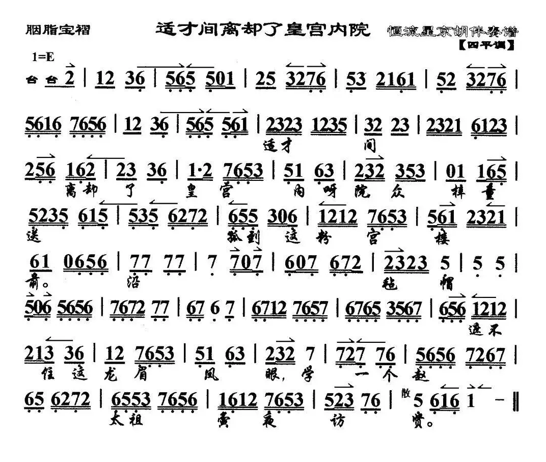 适才间离却了皇宫内院（马派）（《胭脂宝褶》选段、琴谱）