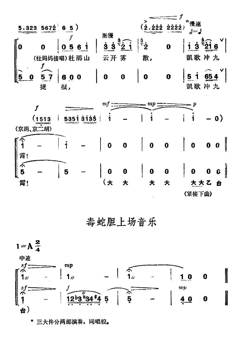 《杜鹃山》第六场·铁窗训子（主旋律乐谱）