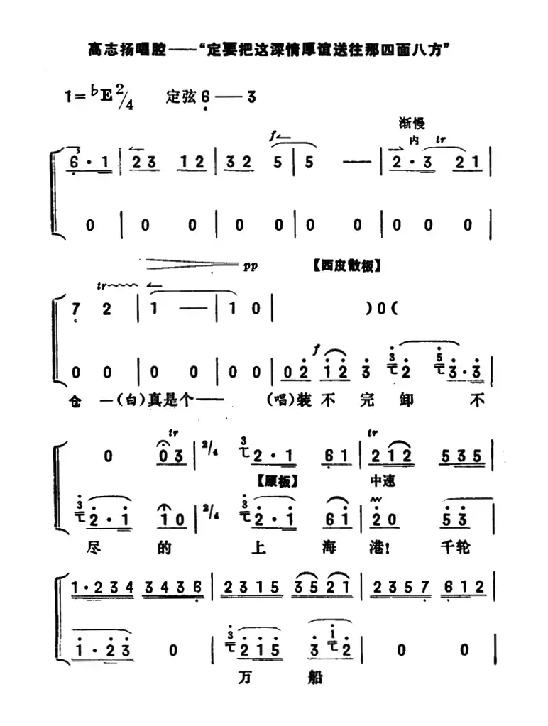 定要把这深情厚谊送往那四面八方（《海港》高志扬唱段）（京胡伴奏+唱腔）