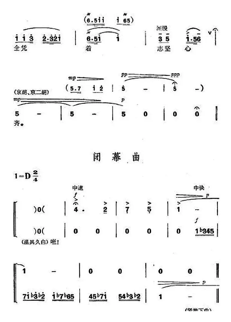 革命现代京剧《杜鹃山》全剧主旋律乐谱之第四场 青竹吐翠