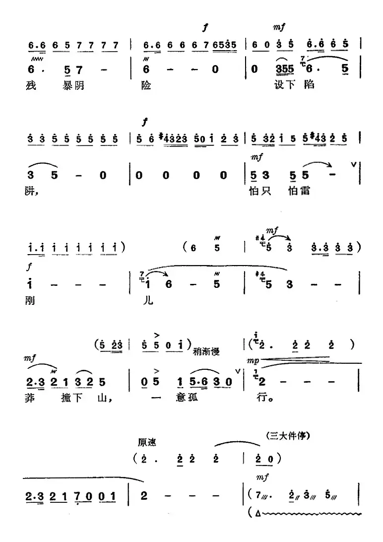 《杜鹃山》第六场·铁窗训子（主旋律乐谱）