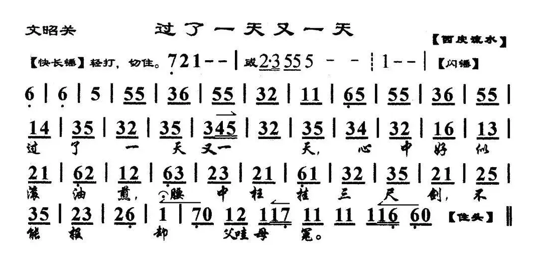 过了一天又一天（《文昭关》选段、琴谱）