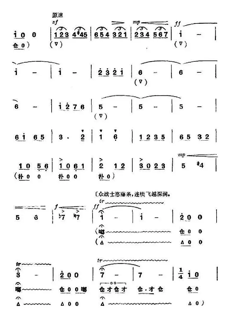 革命现代京剧《杜鹃山》全剧主旋律乐谱之第七场 飞渡云堑