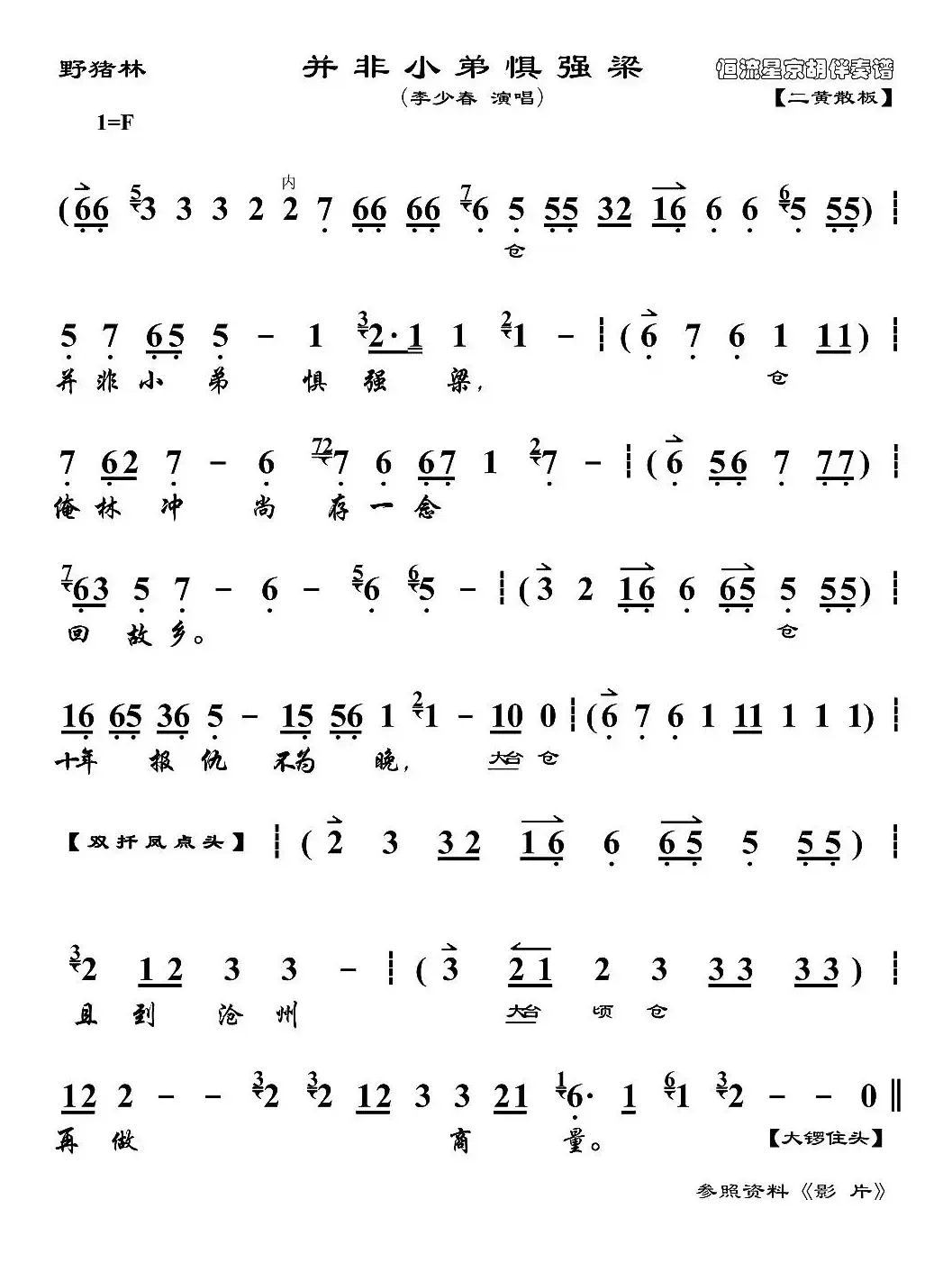 并非小弟惧强梁（《野猪林》林冲唱段、琴谱）