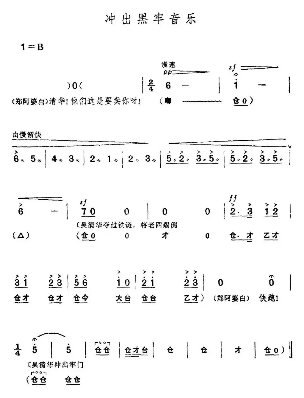 革命现代京剧《红色娘子军》全剧主旋律乐谱之序幕 冲出虎口