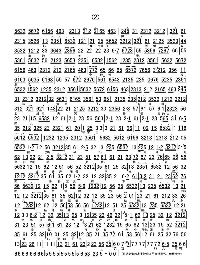 叹杨家秉忠心大宋扶保（《碰碑》令公唱段、伴奏谱）