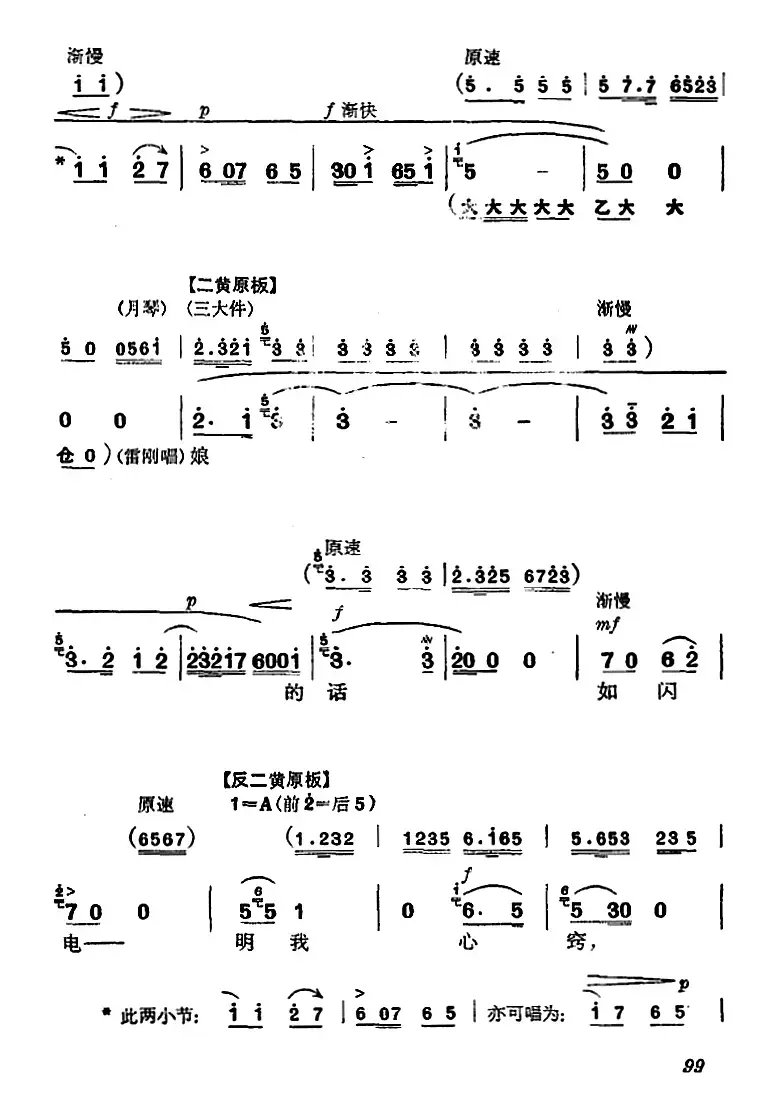 《杜鹃山》第六场·铁窗训子（主旋律乐谱）