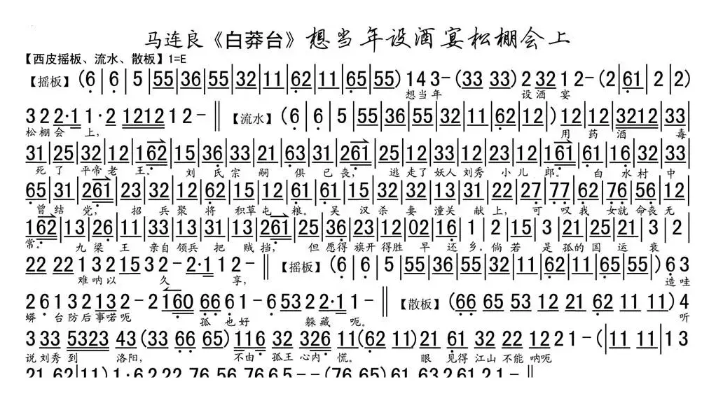 想当年设酒宴松棚会上（《白莽台》选段、琴谱）