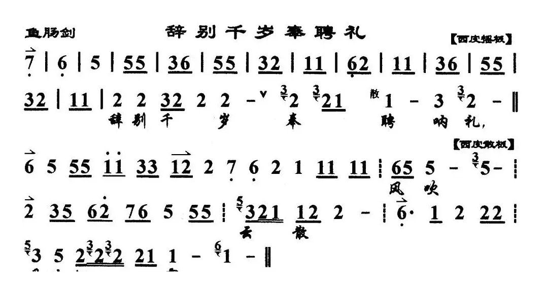 辞别千岁奉聘礼（《鱼肠剑》选段、琴谱）