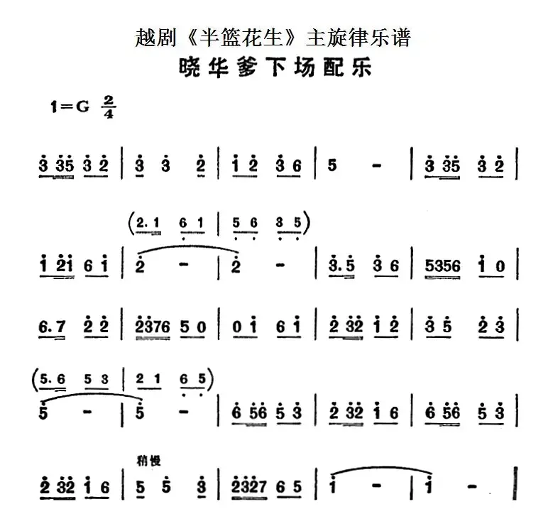 越剧《半篮花生》全剧主旋律乐谱：晓华爹下场配乐（P18）