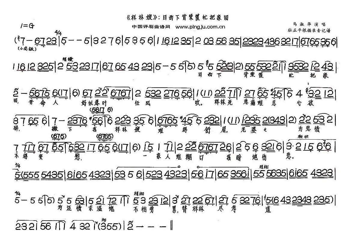 日西下背柴筐忙把家回（《祥林嫂》选段）