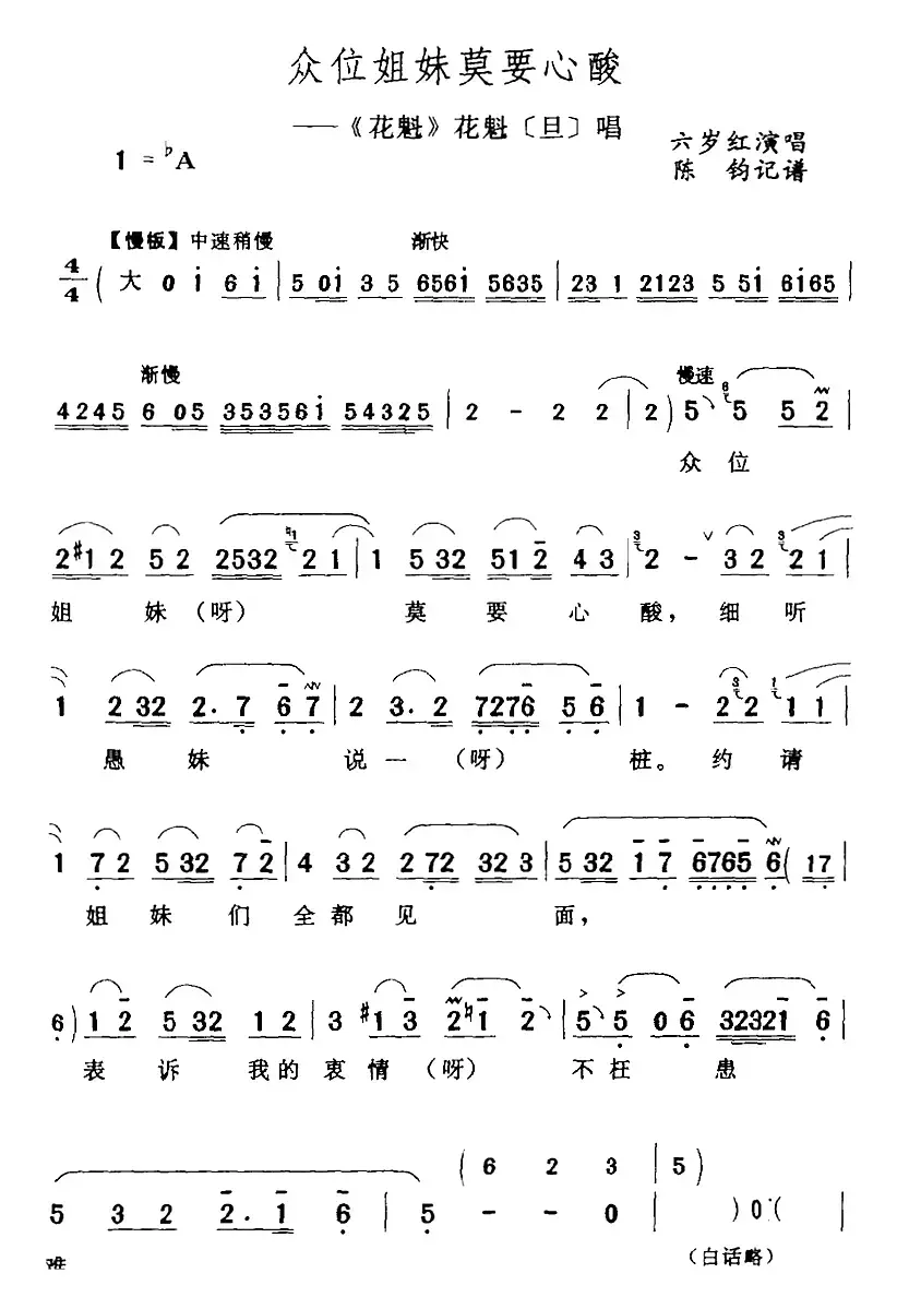 众位姐妹莫要心酸（《花魁》花魁[旦]唱段）