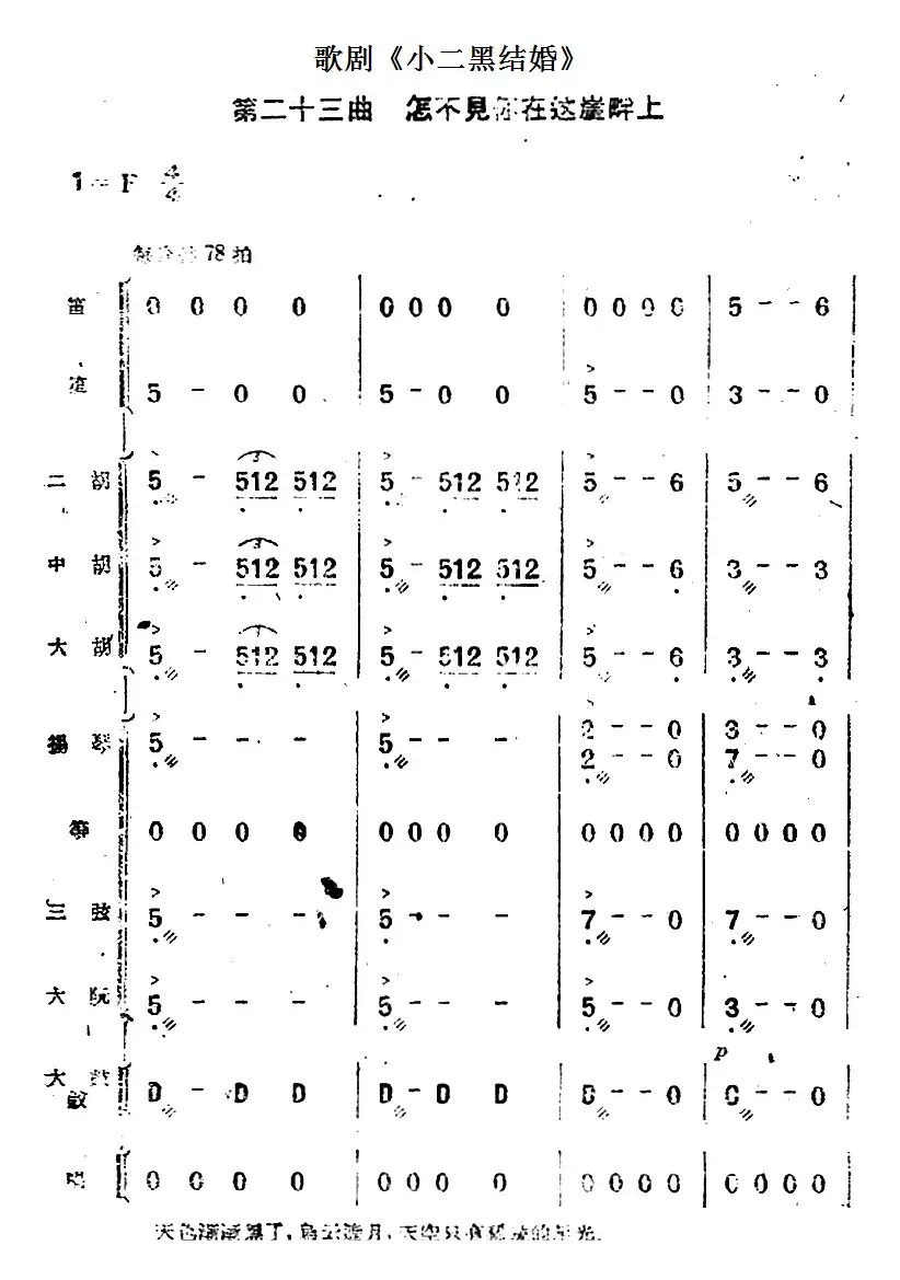 歌剧《小二黑结婚》第二十三曲 怎不见你在这崖畔上（民乐合奏总谱）