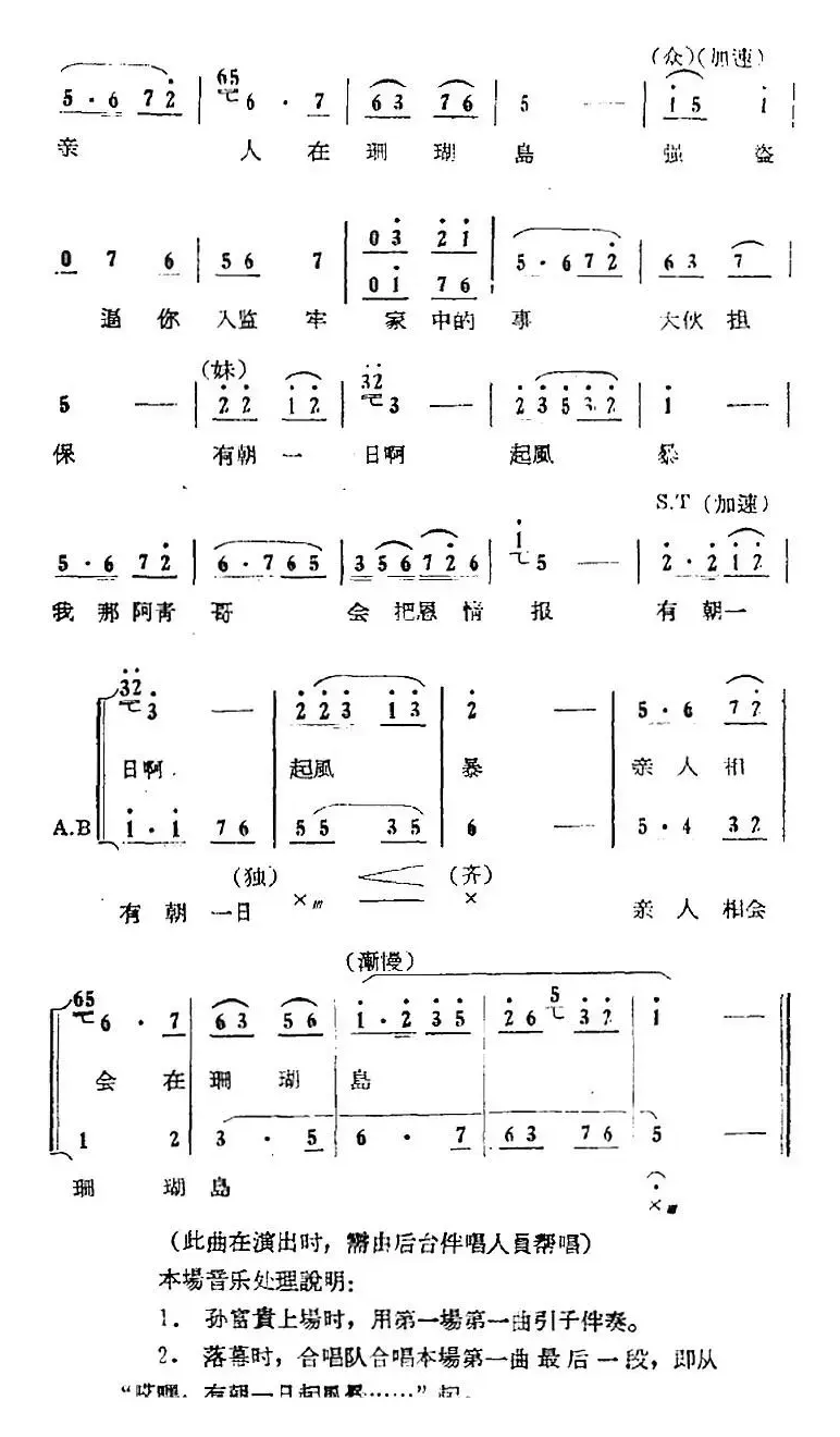 歌剧《红珊瑚》选曲：第四场 返岛（第十八曲 有朝一日起风暴 混声小合唱）